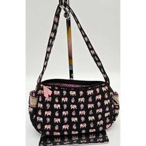 Vera Bradley Quilted Shoulder Bag With Elephant & Paisley Print Zip Closure Pink